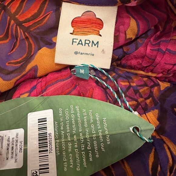 NWT Farm Rio Yellow Fruit Dream Long Sleeve Mini Dress-K1 - Picture 9 of 9